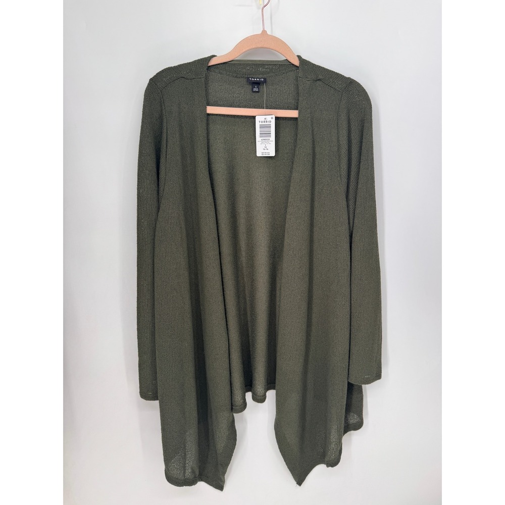 Torrid Cardigan Women 1X Green NWT Hacci Open Drape Front Deep Depths 43985533
